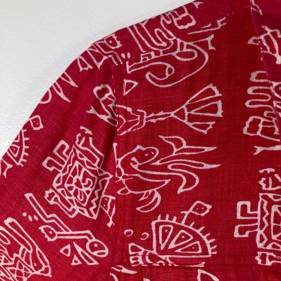 Womens Units Tribal Linen Button Shirt Jacket Red White M Linen - Picture 6 of 9